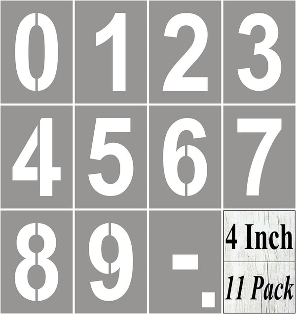 4 Inch Large Number Stencils for Painting, 11 Pack Templates for Curb Address, Cakes, Cookies, Crafts, Reusable Stencils