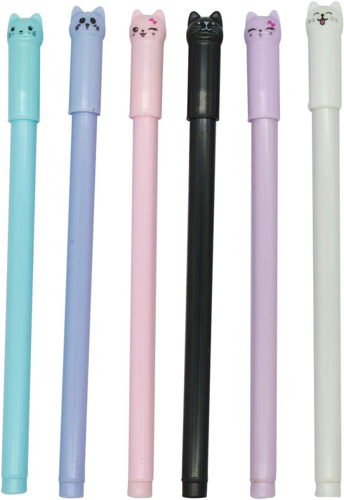 Maydahui 12 PCS Cat Rollerball Pens, Cute Cartoon Kitty Animal Pen, Black Gel Ink Smooth Writing for Cats Lovers