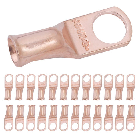 SELTERM 25pcs 6 AWG 5/16" Stud Battery Lugs, Heavy Duty Copper Wire Ring Terminals, UL Bare Copper Connectors