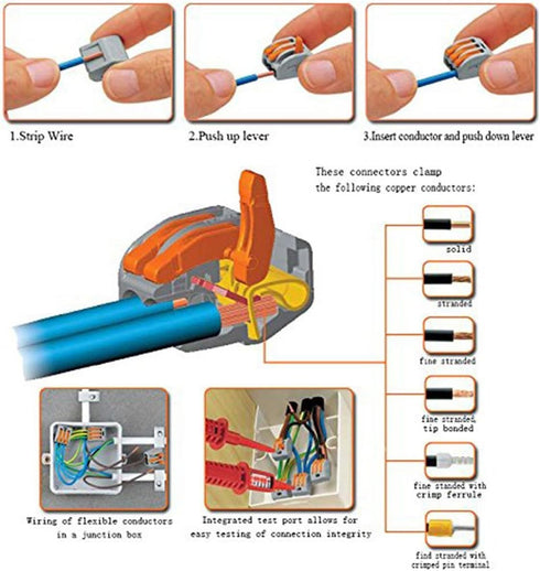 Lever Wire Connectors, Compact Splicing Electrical Connectors, 3 Conductor for Quick Connect, 50 Pack