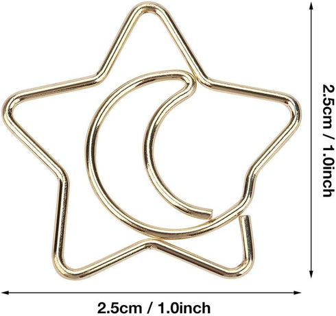 Golden Paper Clips, 10Pcs Funny Bookmark Marking Clips with Storage Case, Plastic Coated Electroplating Star Moon for