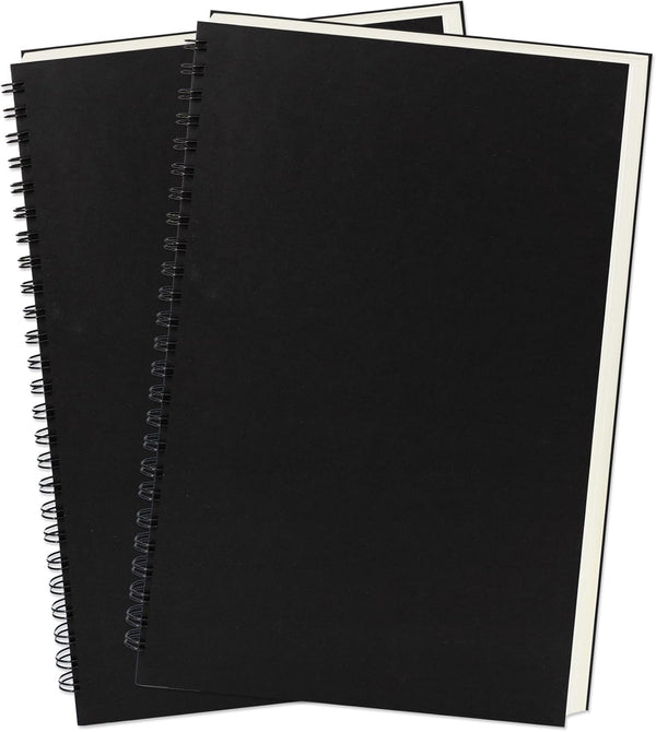 DSTELIN 9 inch x 6 inch Blank Spiral Notebook, 100GSM, Soft Cover, 2-Pack, 160 Pages / 80 Sheets, Black