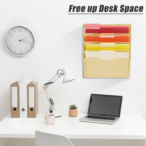 EASEPRES 5 Pocket Mesh Hanging Wall File Organizer, Wall Mounted Document Holder for Office Home