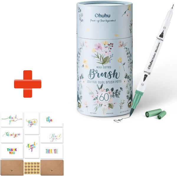 Ohuhu 60 Coloring Markers & Thank You Cards with Envelopes