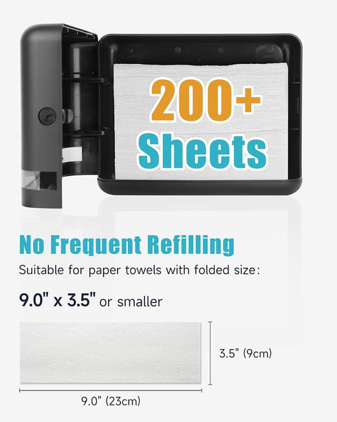 200 Commercial,Black(Folded 9.0" 3.5" AIKE Sheets Multifold Wall Mount Paper Towel Dispenser,with Lock for Home