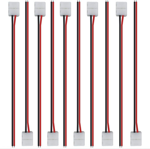 LightingWill 10pcs Pack Wire Solderless Snap Down 2Pin LED Strip Connector for 8mm Wide