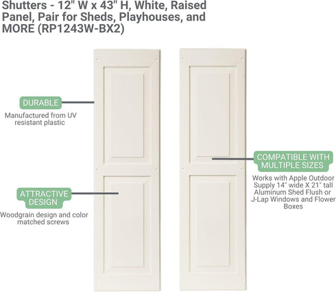 12" 43" 1 Shed Shutters Raised Panel W x H for Sheds, Playhouses, and Chicken Coops Pair (Black)