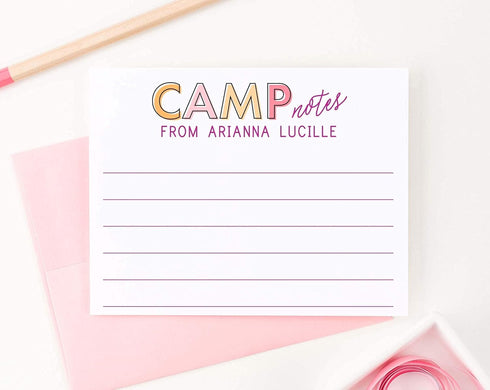 Personalized Camp Stationery for Girls, Personalized FLAT Stationery for Girls, Cute Stationary for Kids Thank You