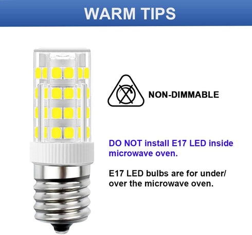 E17 LED Bulb, 4W Daylight White 6000K, Non-Dimmable, Appliance Bulb Under Microwave Oven, 2-Pack