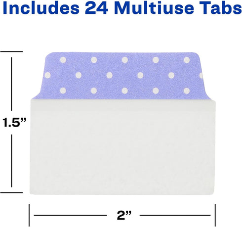 Avery Multiuse Ultra Tabs, 2" x 1.5", Assorted Pastel Dots, 24 Repositionable Tabs (74773)