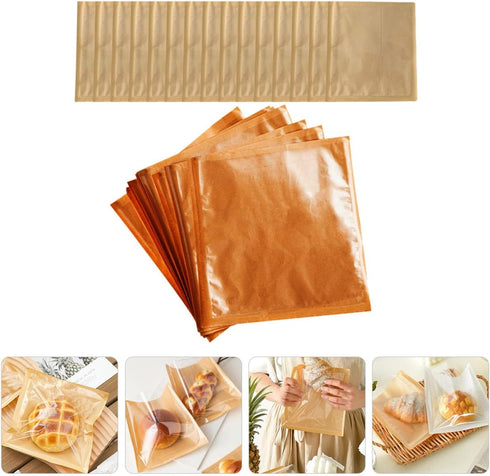 21x25cm 100pcs PRETYZOOM Greaseproof Bakery Bread Bags Kraft Paper Heat-sealable Bread Wrapping Bags for Sandwiches