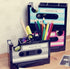 Cassette Tape Dispenser Pen Holder, Blue Stationery Desk Tidy Container Gift
