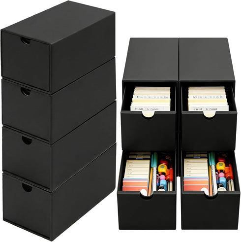 aopule 8Packs 3x5 Index Card Box,Index Card Organizer Box with Lid,Hold 8000 Cards,Black