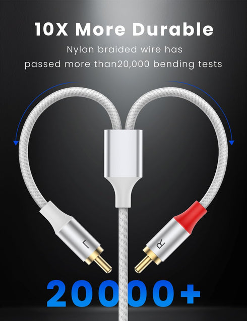 2RCA 2RCA 16.4FT/5M, 24K MOSWAG RCA Cable, Male to Male Stereo Auxiliary Audio Cable - Gold Plated Nylon Braided