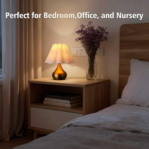 Dolymoly Small Table Lamp Pleated Table Lamp Fabric Shade Desk Lamp Gold Base Mini Bedside Nightstand Lamp with Beige