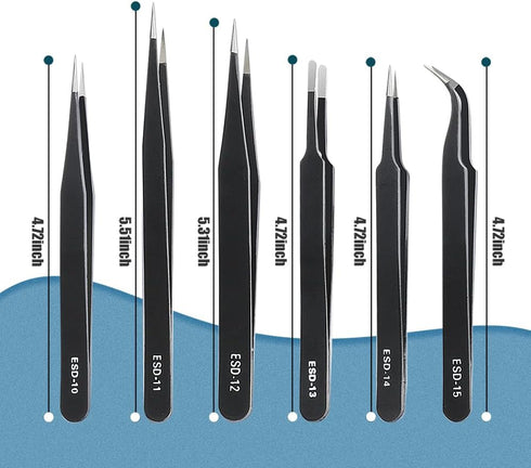 6 Pcs Precision Tweezers Set, Premium Non-Magnetic Stainless Steel for Electronics, Craft, Laboratory Work
