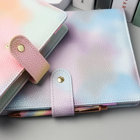 Purple PU Leather Budget Binder Cover for A5 6-Ring Money Organizer, Refillable with Card Pockets