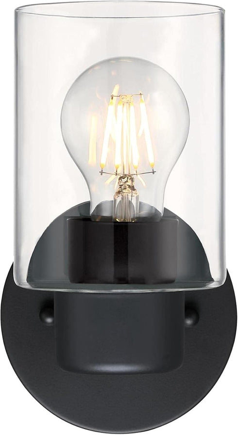 6115500 Westinghouse Sylvestre Transitional One-Light Indoor Wall Light Fixture, Matte Black Finish, Clear Glass