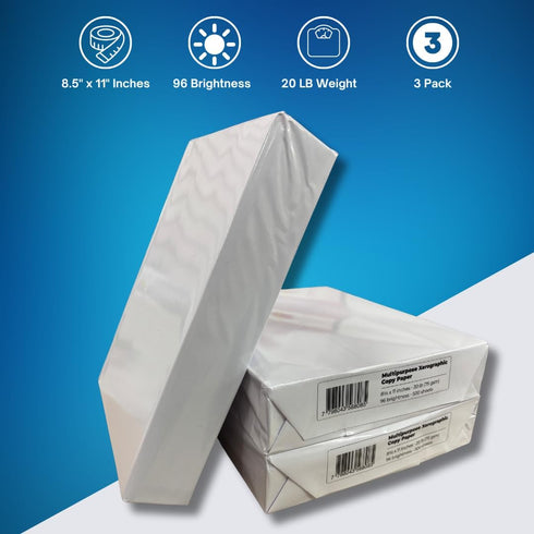 Generic 8.5 11 Inches, 20 lb, 96 500 3 Multipurpose Xenographic Copy Paper, x Brightness, Sheets Per Ream, Reams