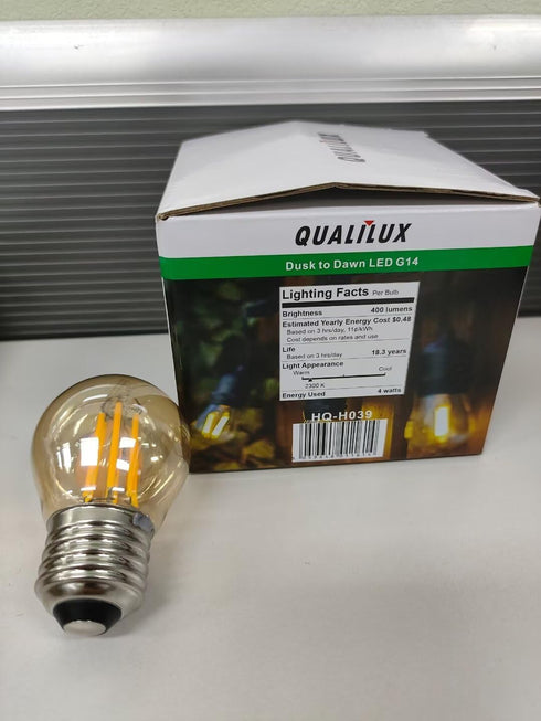 G14 Bulbs 4W=40W, A15, 400LM Bulb, E26, 4-Pack, HQ-H039 Qualilux Small Dusk to Dawn Edison Light Outdoor, Vintage Amber