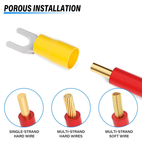 300 Pcs Insulated Fork Spade U-Type Wire Connector, 22-16 16-14 12-10 AWG Electrical Crimp Terminal