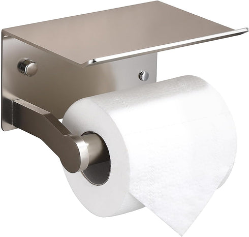 Homely Trove Toilet Paper Holder with Shelf - Self Adhesive Tissue Towel Dispenser or