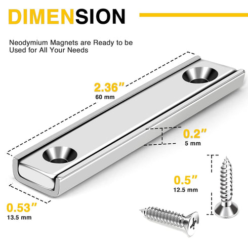 DIYMAG Strong Neodymium Rectangular Pot Magnets, Countersunk Hole Magnets with Mounting Screws, Pack of 8