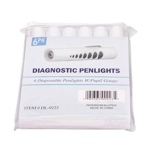 NOVAMEDIC 6 Pack Disposable LED Pen Light with Pupil Gauge, Medical Diagnostic Penlight for Doctors Nurses EMTs