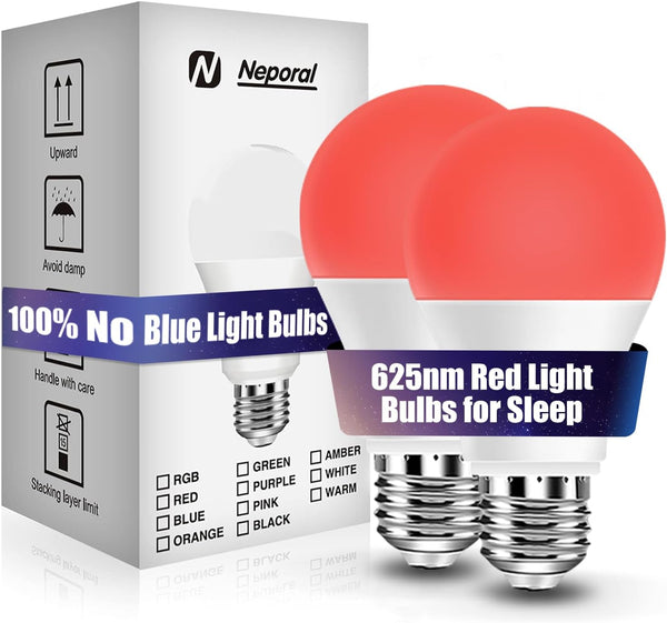 Neporal 625nm Red Light Bulbs for Sleep, 100% Blue Light Blocking Light