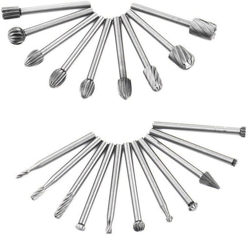 Yakamoz 20pcs 1/8" Shank High Speed Steel Rotary Files Burrs, Wood Milling Set for DIY Woodworking
