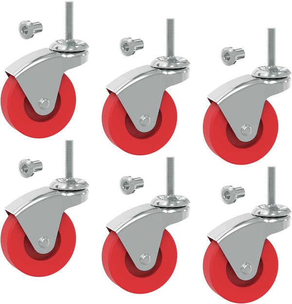 BIG RED 2.5 Inch Stem Caster Wheels Set of 6, Heavy Duty 360 Degree Swivel Stem Casters