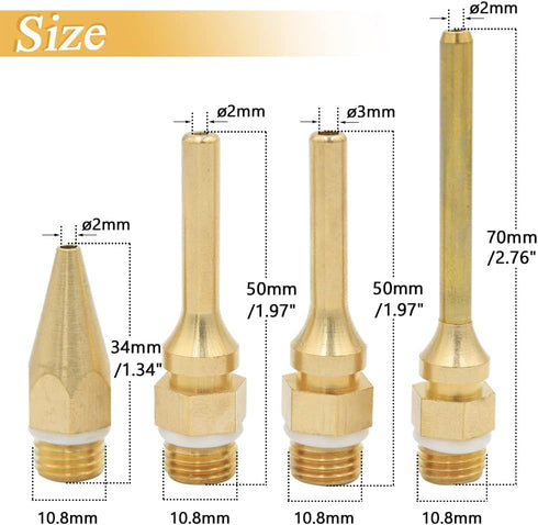 Mesee 4pcs Hot Melt Glue Gun Nozzle Set for 11mm Thread Power Tools, Long Short Small-bore Large Diameter Copper Nozzle