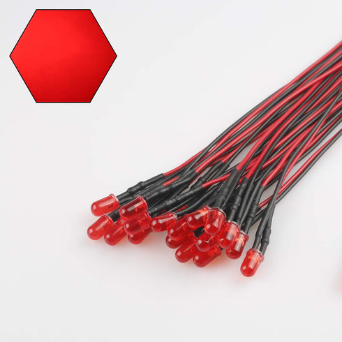 50pcs 12 Volt 5mm Red LED Lights - Emitting Diodes Pre Wired 7.9 Inch DC 12V LED Light Diffused Colored Lens