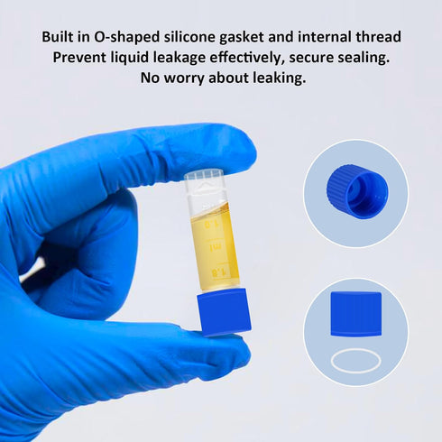 50pcs 2ml Small Plastic Vials with Leak Proof Caps, Self-Stand Cryotubes for Low Temperature Storage