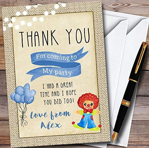 The Card Zoo Blue Boys Clown Personalized Childrens Birthday Party Thank You Cards