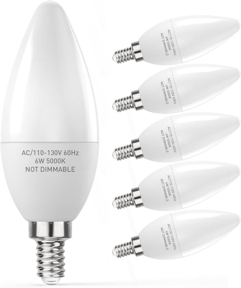 PARTPHONER E12 LED Light Bulbs - B11 Candelabra Bulbs 60W Equivalent, Non-Dimmable 6W LED Candle Bulb (Pack of 6)