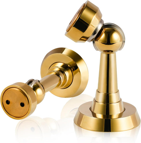 Heavy Duty Brass Magnetic Door Stop, Door Catch Holder with Screws for Wall & Floor Mount, 2P, Bright Gold