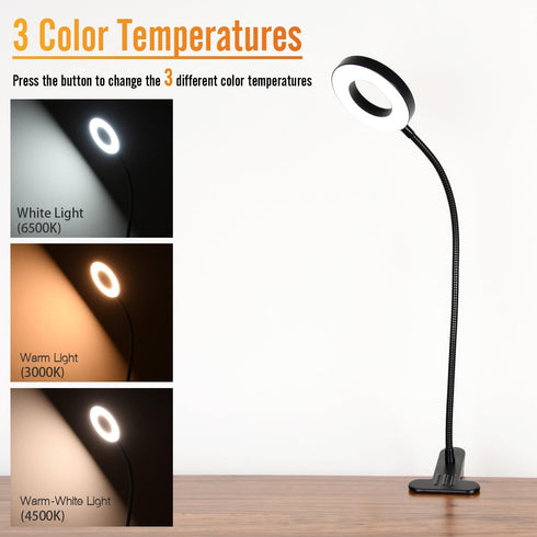 Clamp on Lamp, Desk Lamps, 8W Clip Light, Warm & Daylight & White Light 3 Colors, 10 Dimmable Illumination Modes (Black) by CeSunlight
