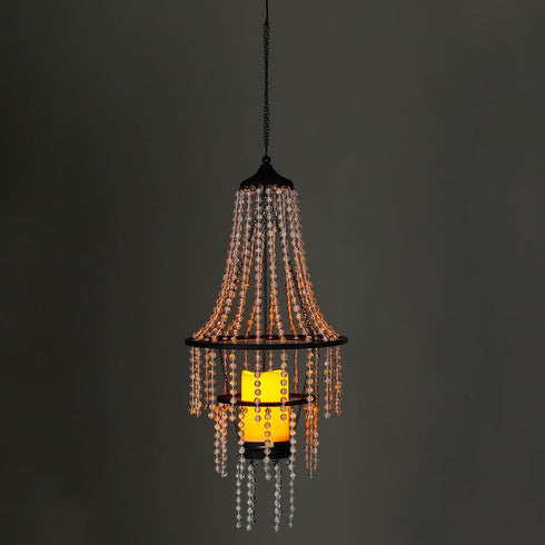 SUNNYPARK 28 Hanging Candle Lantern Outdoor, Battery Operated Modern Clear Acrylic Crystal Chandeliers with Flickering