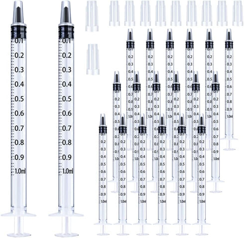 20 Pack 1ml Syringe with Cap - 1cc Plastic Small Syringes Non-Sterile, No Needle