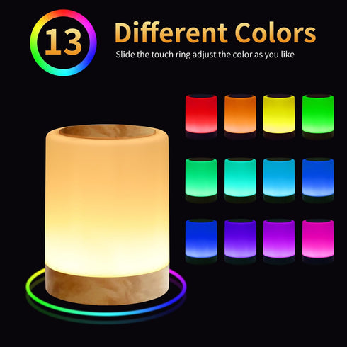 OORUN Lamp,13 5 Dimmable Touch Bedside Table RGB Colors & Brightness, USB Rechargeable Desk Lamp, Remote Control Night