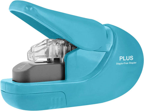 Plus Paper Clinch Compact Staple-Free Stapler in Blue Turquoise for Easy Stapling