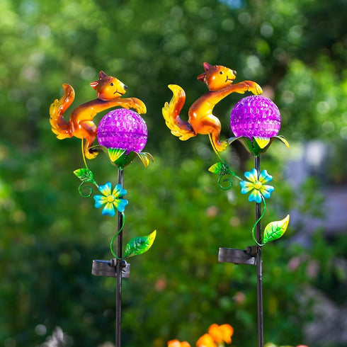 2 Pack Solar Pathway Lights Outdoor, Squirrel Solar Garden Lights, Waterproof Colorful Global Landscape Lighting