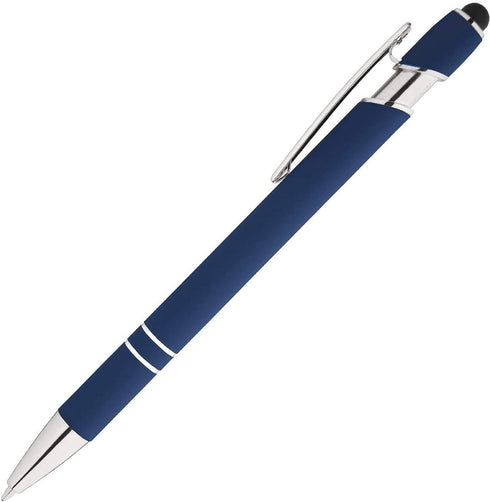 Rainbow Rubberized Soft Touch Ballpoint Pen with Stylus Tip, Box of 7 (DARK BLUE)