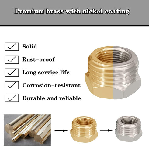 Nickel Plated Brass Reducer Faucet Adapter, G 1/2 Male to 3/8 Female Compression Hose Fitting, 4PCS