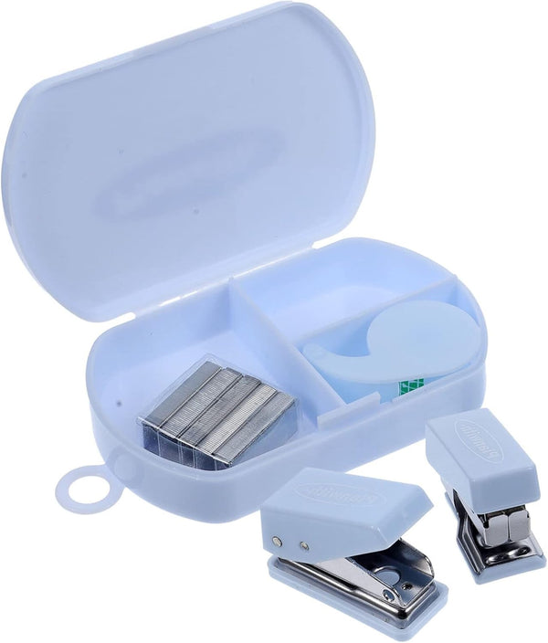 STOBOK Mini Hand Tool Box Set, Tiny Stapler, Heavy-Duty Staplers, Tape Dispenser, Hole Puncher for Student Stationery