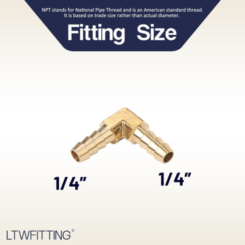 LTWFITTING 90 Deg Elbow Brass Barb Fitting - 1/4-Inch x 1/4-Inch Hose ID Generator Fuel Filter (Pack of 5)