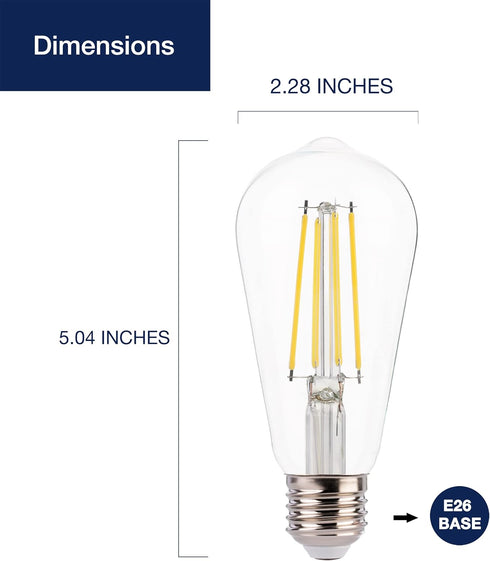 FLSNT 7W LED Edison Bulbs, 60W Equivalent, 4000K Cool White, 800LM, E26 Base, Dimmable, 6 Pack