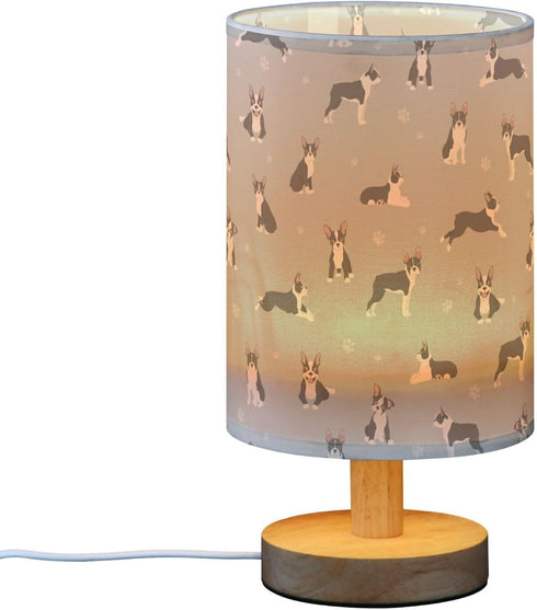 YYZZH Table Lamp Boston Terrier Dog Do Yoga Nightstand Lamp with Wood Base Fabric Lamp Shade Bedside Desk Lamp