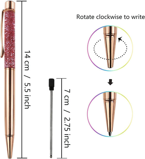 Fancy Metal Ballpoint Pens - Floating Glitter Dynamic Liquid Sand Pen, Black Ink, 3 Count